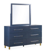 5PC Queen Bedroom Set Glam Style in Navy Blue & Burnished Brass – Argento Collection by Modus Furniture