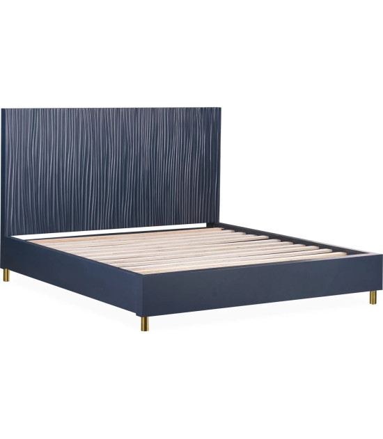 5PC Queen Bedroom Set Glam Style in Navy Blue & Burnished Brass – Argento Collection by Modus Furniture