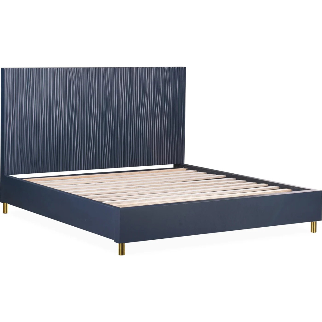 5PC Queen Bedroom Set Glam Style in Navy Blue & Burnished Brass – Argento Collection by Modus Furniture