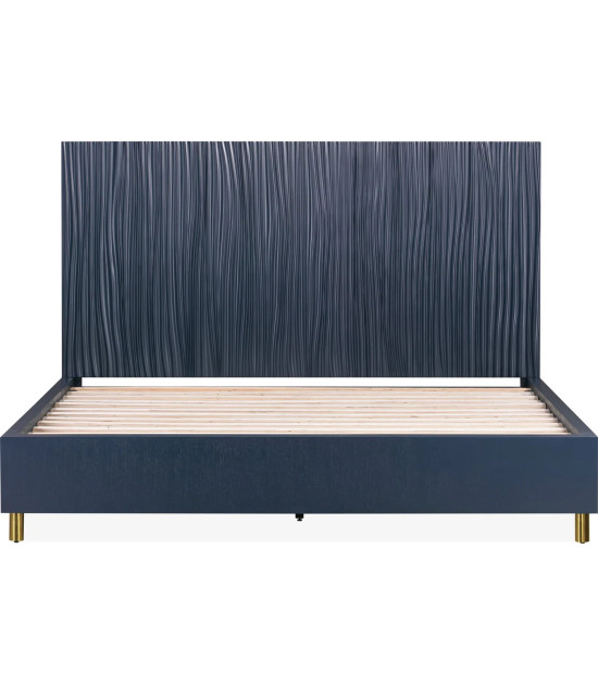 5PC Queen Bedroom Set Glam Style in Navy Blue & Burnished Brass – Argento Collection by Modus Furniture