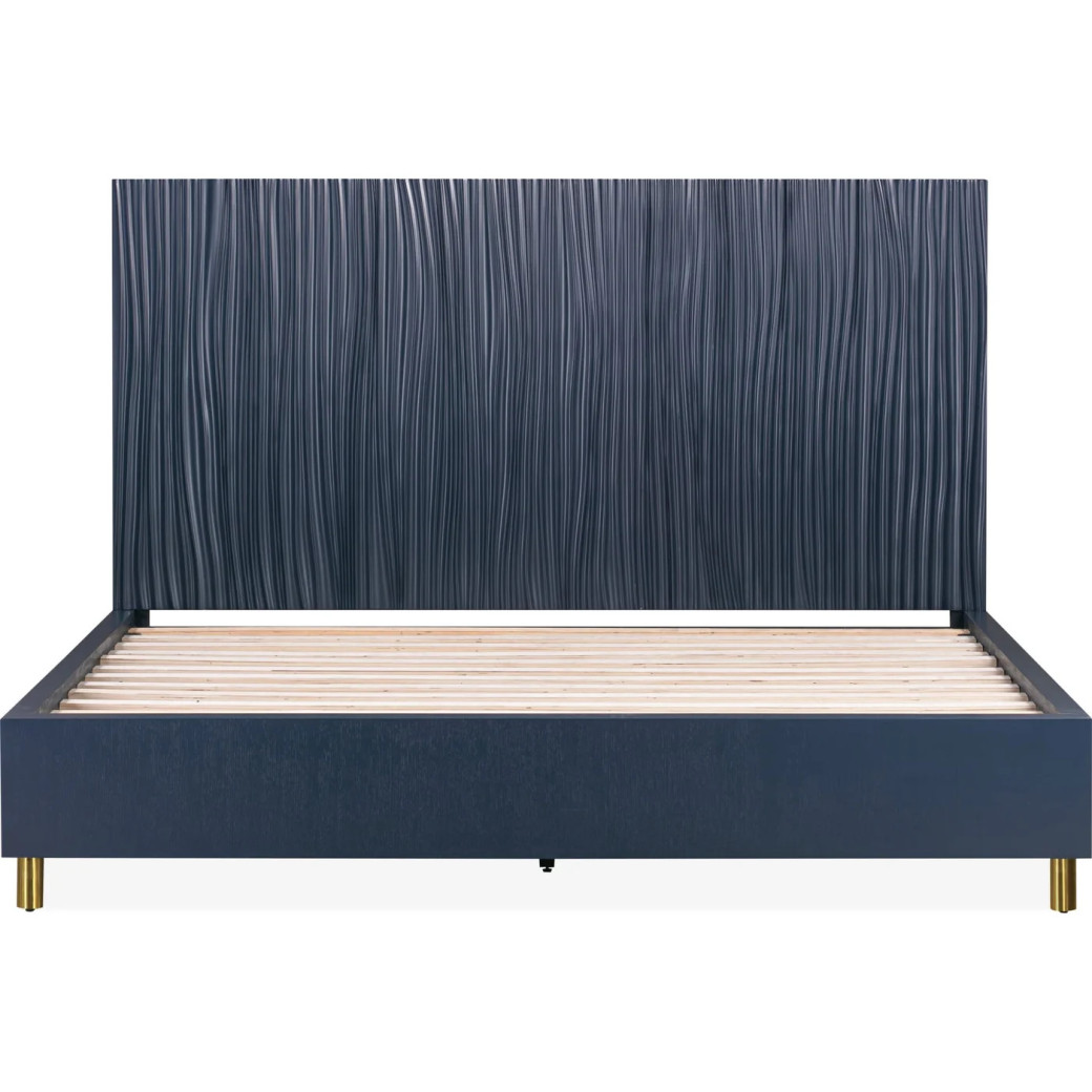 5PC Queen Bedroom Set Glam Style in Navy Blue & Burnished Brass – Argento Collection by Modus Furniture
