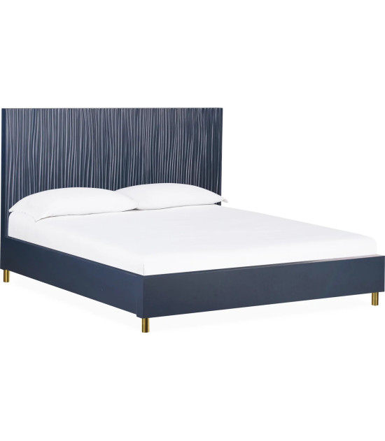 5PC Queen Bedroom Set Glam Style in Navy Blue & Burnished Brass – Argento Collection by Modus Furniture