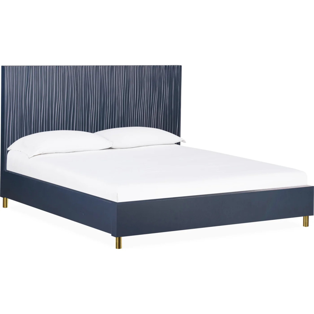 5PC Queen Bedroom Set Glam Style in Navy Blue & Burnished Brass – Argento Collection by Modus Furniture