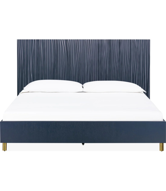 5PC Queen Bedroom Set Glam Style in Navy Blue & Burnished Brass – Argento Collection by Modus Furniture