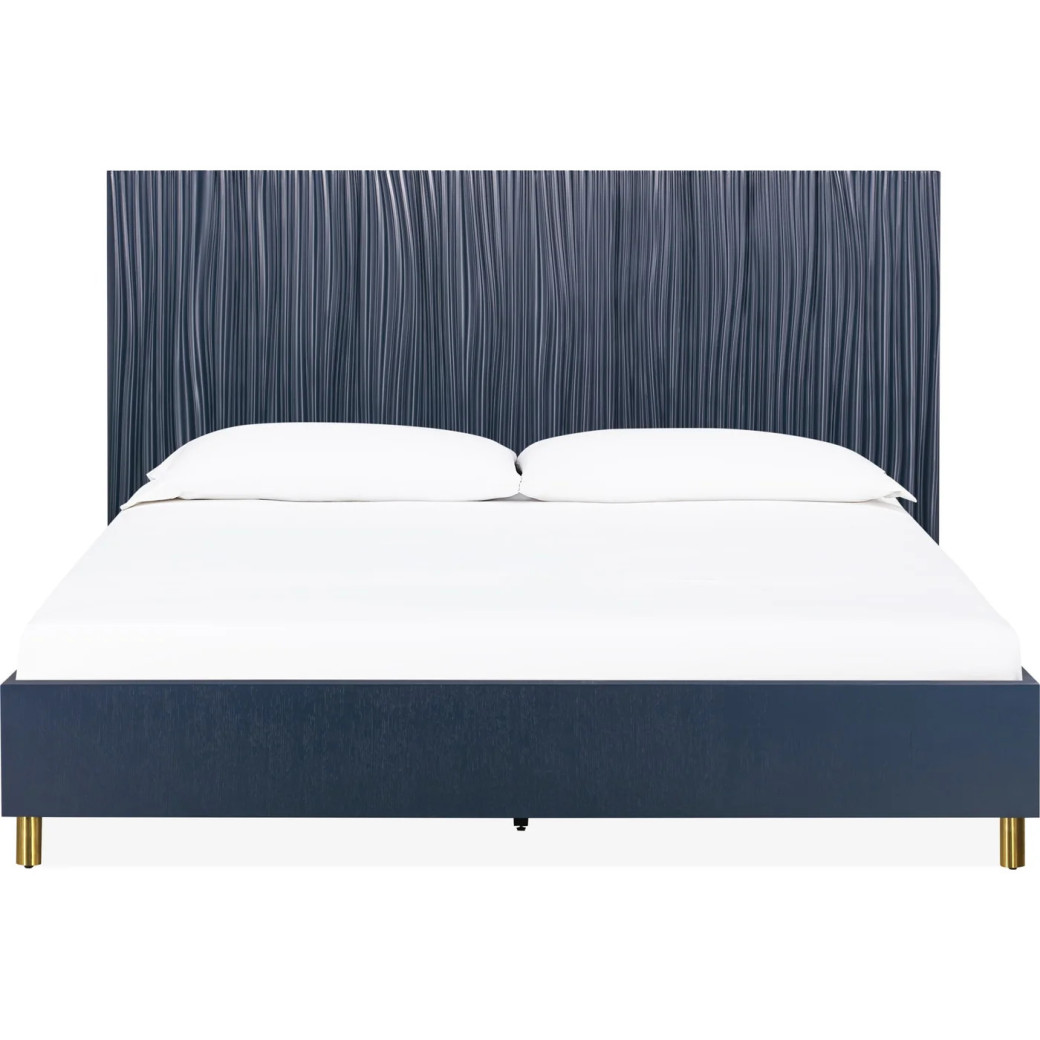 5PC Queen Bedroom Set Glam Style in Navy Blue & Burnished Brass – Argento Collection by Modus Furniture