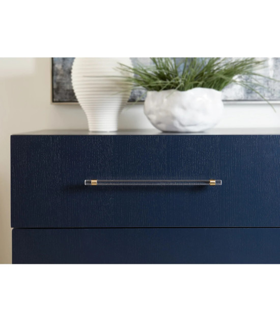 5PC Queen Bedroom Set Glam Style in Navy Blue & Burnished Brass – Argento Collection by Modus Furniture