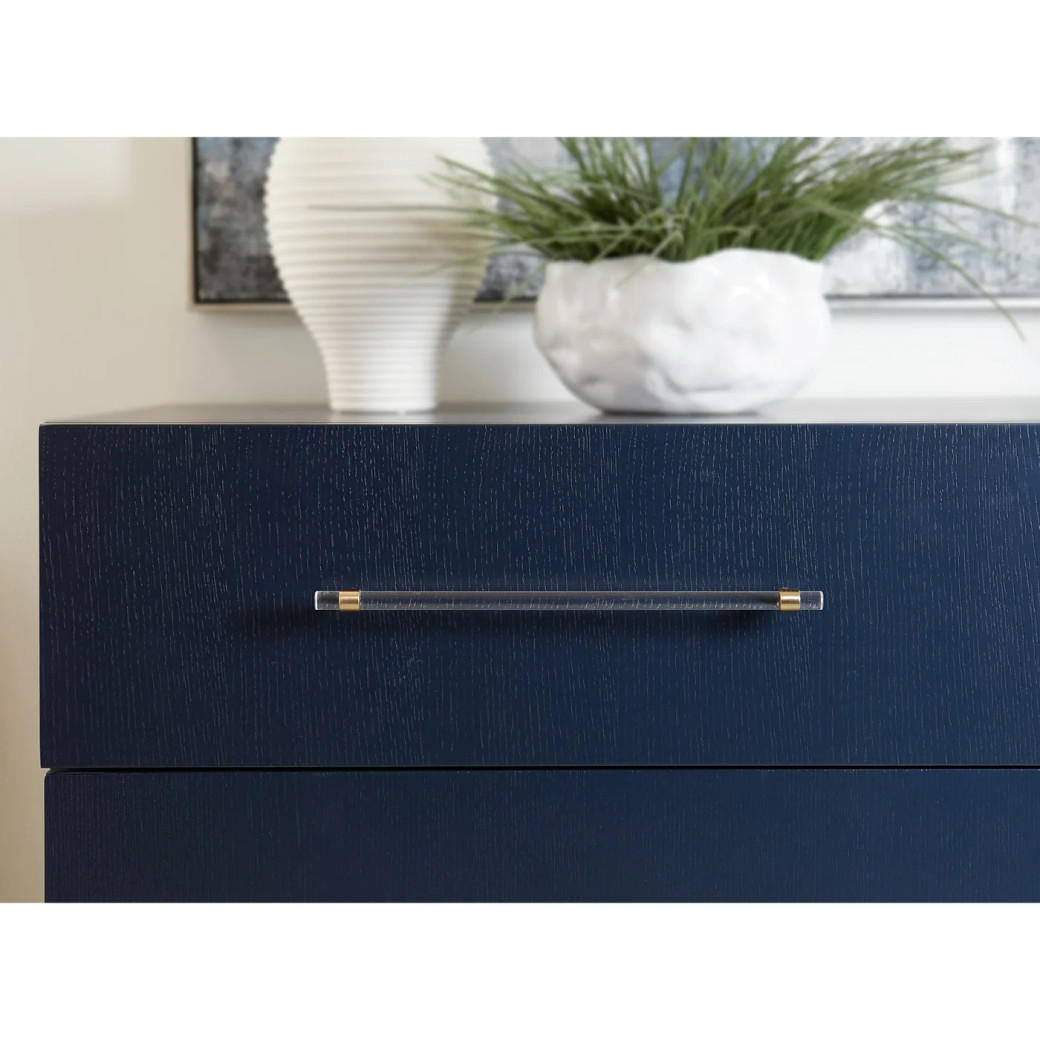 5PC Queen Bedroom Set Glam Style in Navy Blue & Burnished Brass – Argento Collection by Modus Furniture