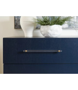 5PC Queen Bedroom Set Glam Style in Navy Blue & Burnished Brass – Argento Collection by Modus Furniture