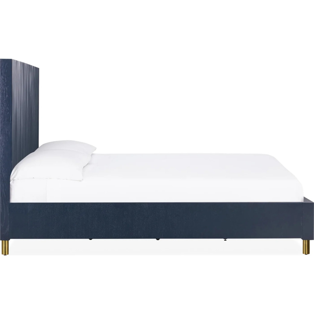 5PC Queen Bedroom Set Glam Style in Navy Blue & Burnished Brass – Argento Collection by Modus Furniture