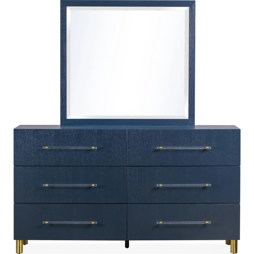 5PC Queen Bedroom Set Glam Style in Navy Blue & Burnished Brass – Argento Collection by Modus Furniture