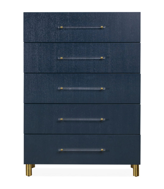 5PC Queen Bedroom Set Glam Style in Navy Blue & Burnished Brass – Argento Collection by Modus Furniture