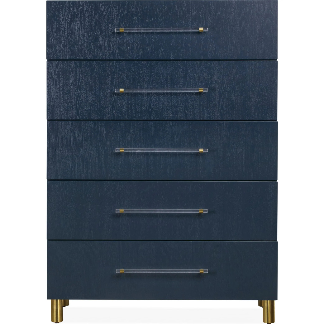 5PC Queen Bedroom Set Glam Style in Navy Blue & Burnished Brass – Argento Collection by Modus Furniture