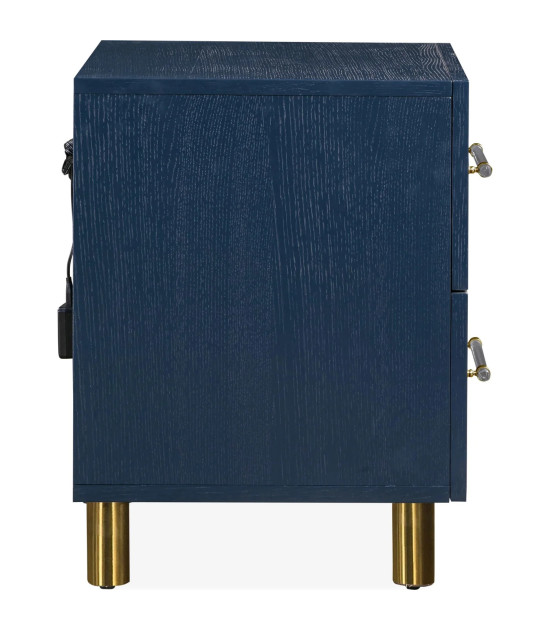 5PC Queen Bedroom Set Glam Style in Navy Blue & Burnished Brass – Argento Collection by Modus Furniture