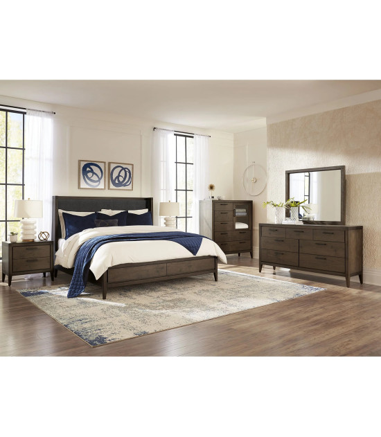5-Piece Queen Bedroom Set – Boracay Collection Mid-Century Modern Style in Wild Oats Brown