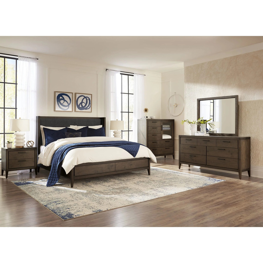 5-Piece Queen Bedroom Set – Boracay Collection Mid-Century Modern Style in Wild Oats Brown