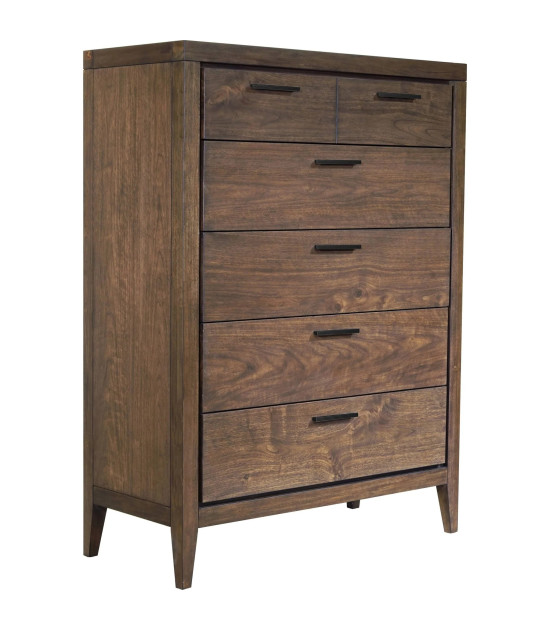 5-Piece Queen Bedroom Set – Boracay Collection Mid-Century Modern Style in Wild Oats Brown