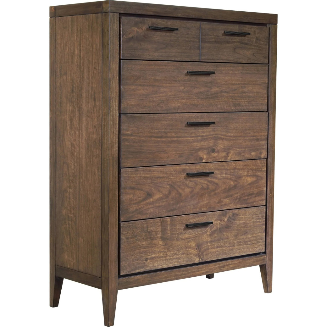 5-Piece Queen Bedroom Set – Boracay Collection Mid-Century Modern Style in Wild Oats Brown