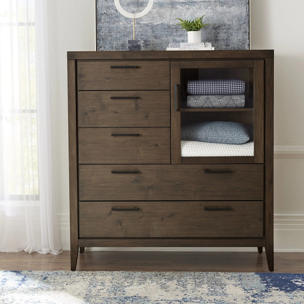 5-Piece Queen Bedroom Set – Boracay Collection Mid-Century Modern Style in Wild Oats Brown