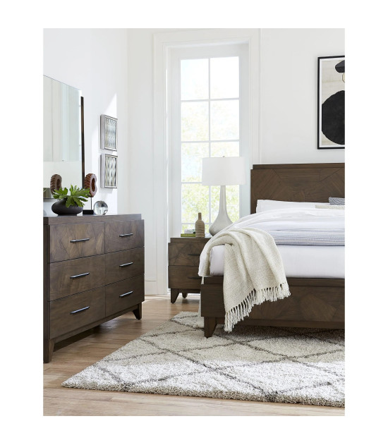 5PC Full Size Bedroom Set – Mid-Century Modern Style, Wild Oats Brown Finish | Broderick Collection by Modus Furniture
