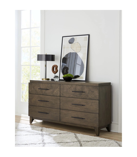 5PC Full Size Bedroom Set – Mid-Century Modern Style, Wild Oats Brown Finish | Broderick Collection by Modus Furniture
