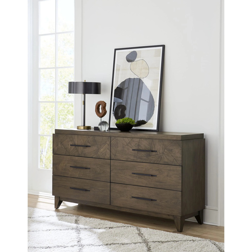5PC Full Size Bedroom Set – Mid-Century Modern Style, Wild Oats Brown Finish | Broderick Collection by Modus Furniture
