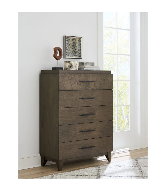 5PC Full Size Bedroom Set – Mid-Century Modern Style, Wild Oats Brown Finish | Broderick Collection by Modus Furniture