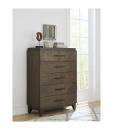 5PC Full Size Bedroom Set – Mid-Century Modern Style, Wild Oats Brown Finish | Broderick Collection by Modus Furniture