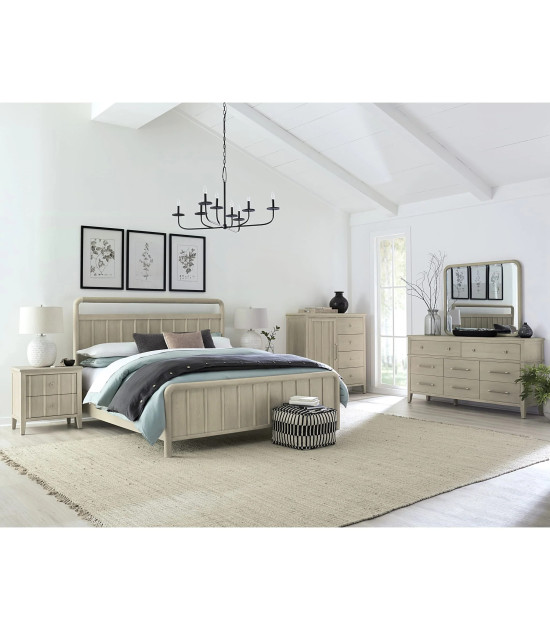 5PC Queen Size Oak Wood Platform Bed Set, Farmhouse Style – Camden Collection by Modus Furniture