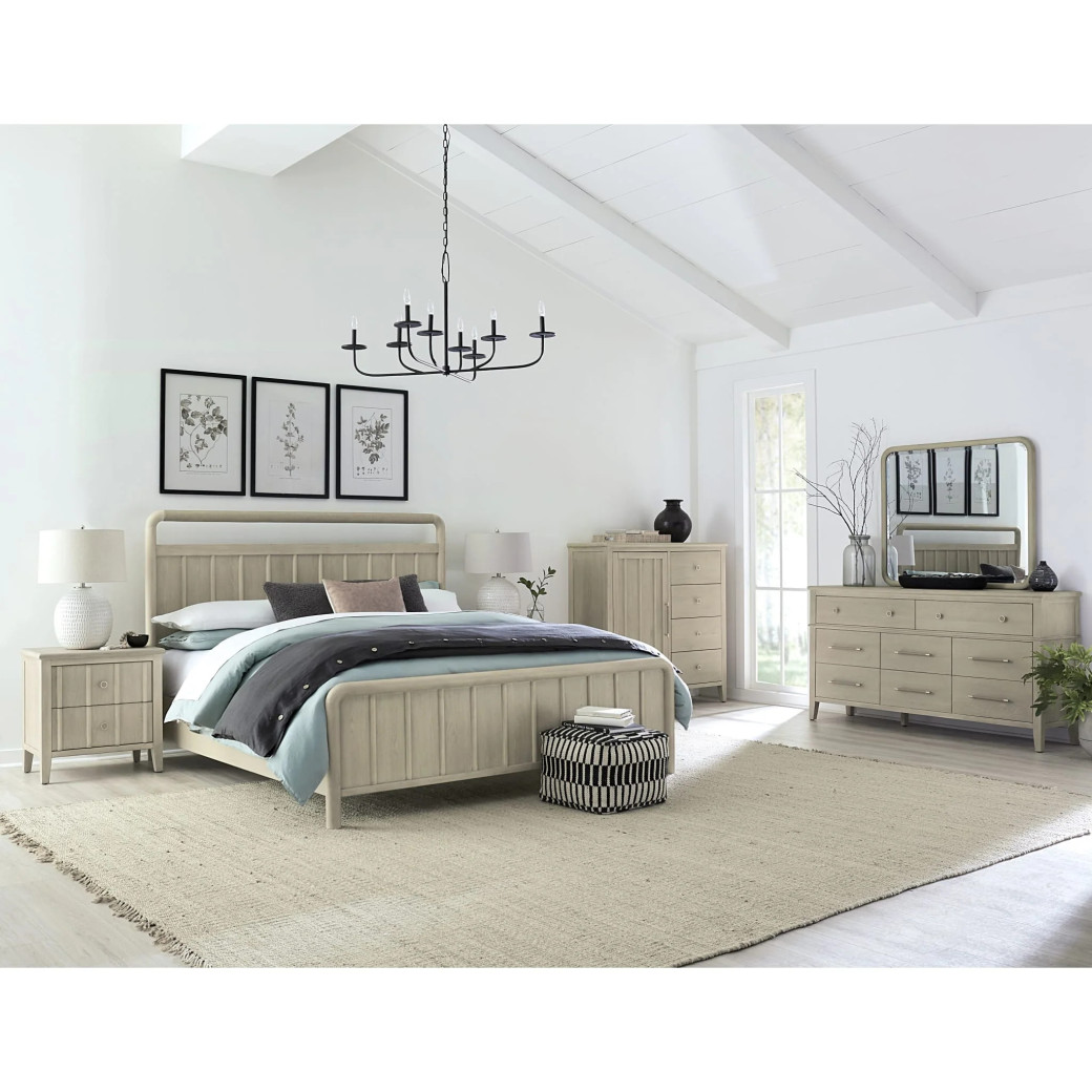 5PC Queen Size Oak Wood Platform Bed Set, Farmhouse Style – Camden Collection by Modus Furniture