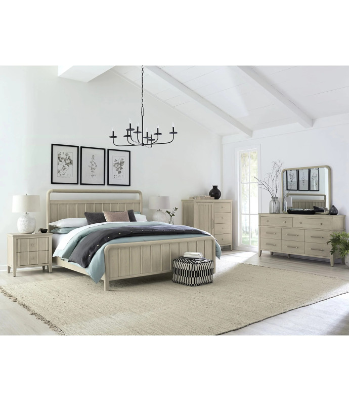 5PC Queen Size Oak Wood Platform Bed Set, Farmhouse Style – Camden Collection by Modus Furniture