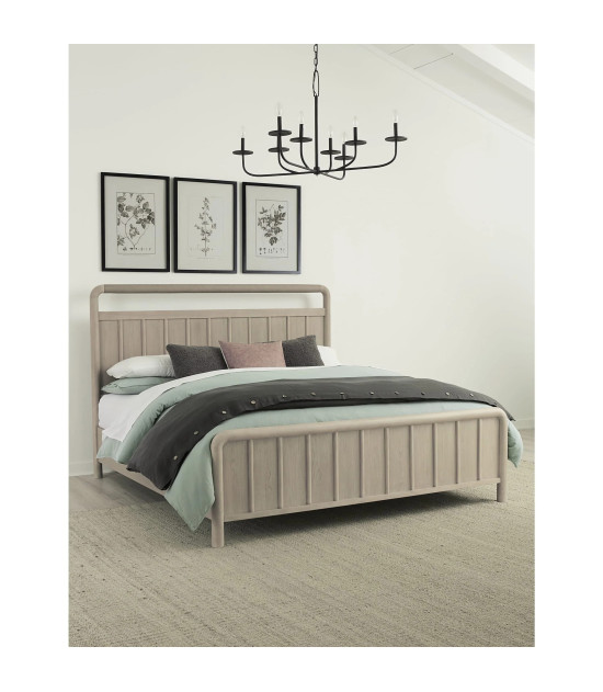 5PC Queen Size Oak Wood Platform Bed Set, Farmhouse Style – Camden Collection by Modus Furniture