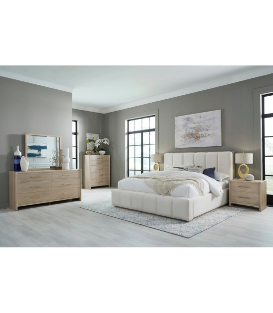 5PC Full Size Bedroom Set – Contemporary Style, Cotton & Chai Finish, Gardenia Collection by Modus Furniture