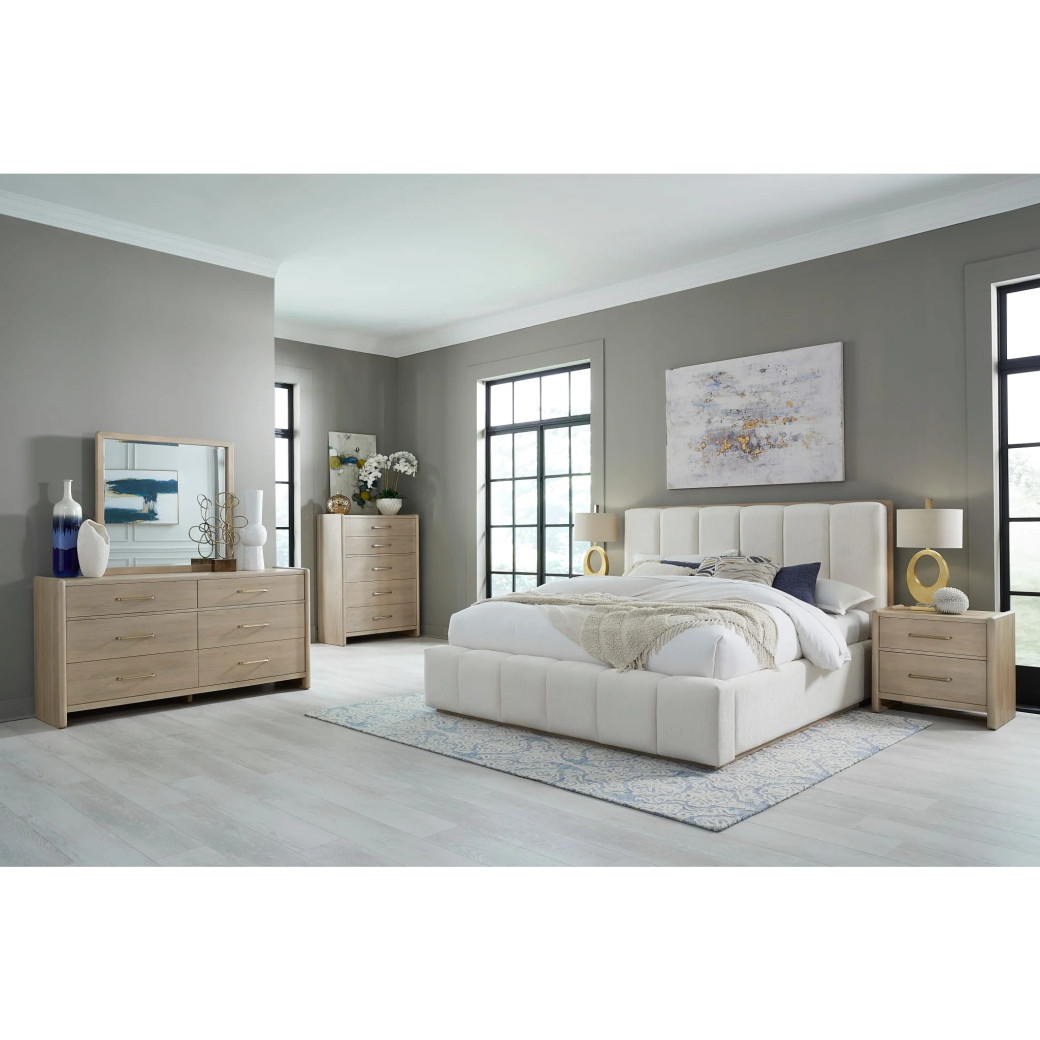 5PC Full Size Bedroom Set – Contemporary Style, Cotton & Chai Finish, Gardenia Collection by Modus Furniture