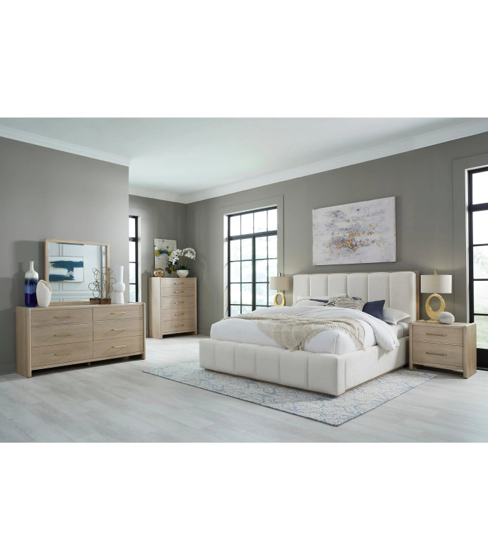 5PC Full Size Bedroom Set – Contemporary Style, Cotton & Chai Finish, Gardenia Collection by Modus Furniture