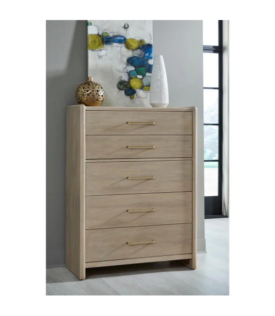5PC Full Size Bedroom Set – Contemporary Style, Cotton & Chai Finish, Gardenia Collection by Modus Furniture