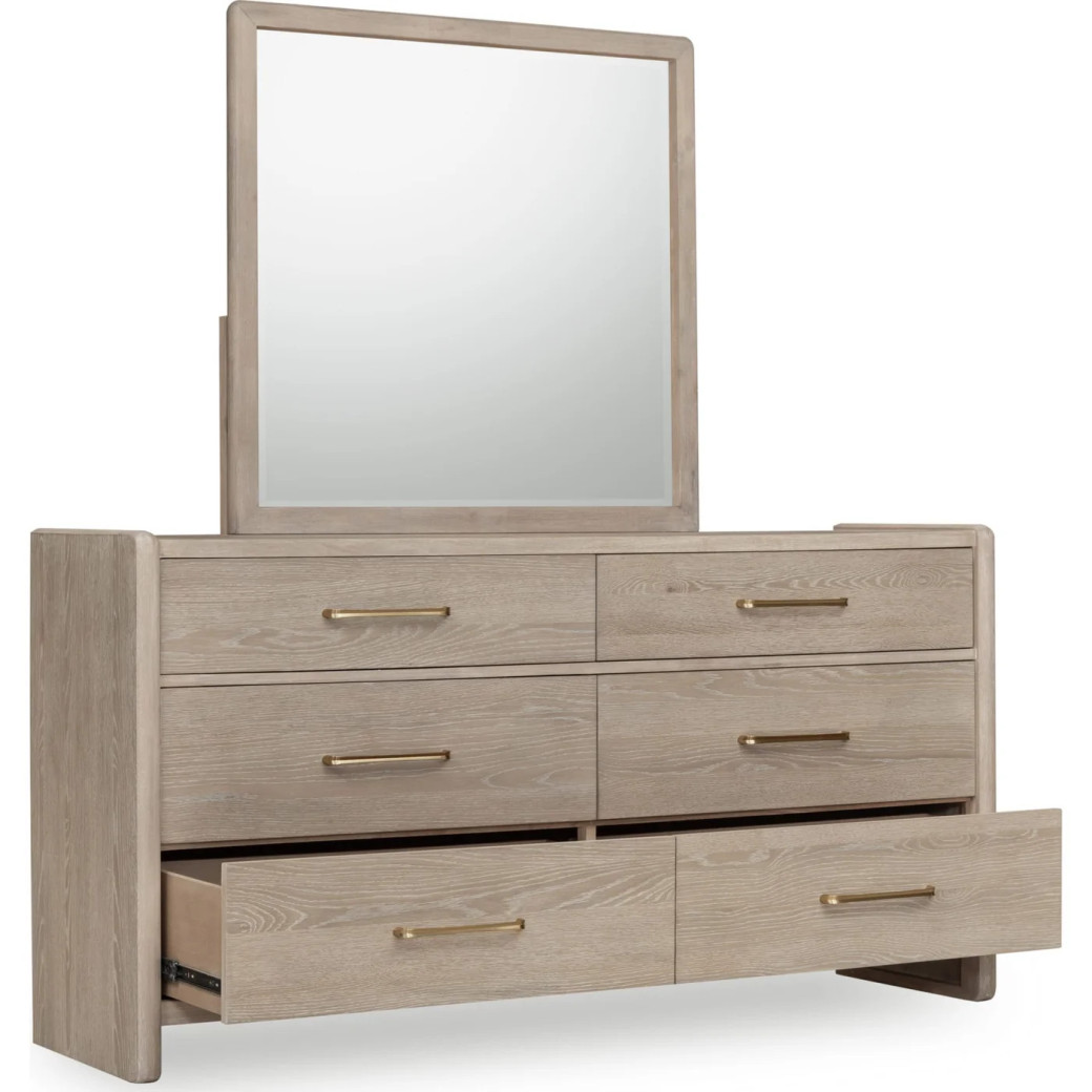 5PC Full Size Bedroom Set – Contemporary Style, Cotton & Chai Finish, Gardenia Collection by Modus Furniture