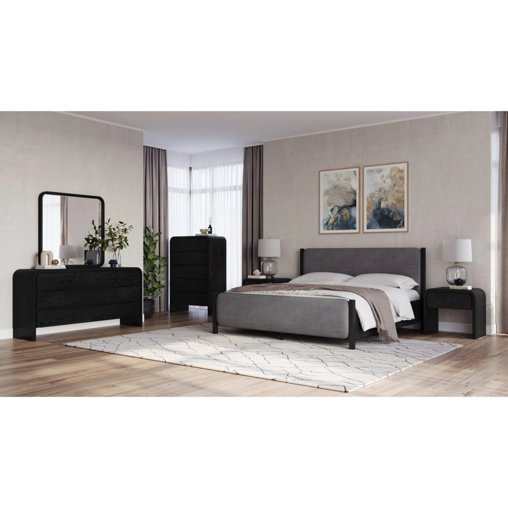5PC Full Size Contemporary Bedroom Set – Elora Collection, Jet & Charcoal Finish by Modus Furniture
