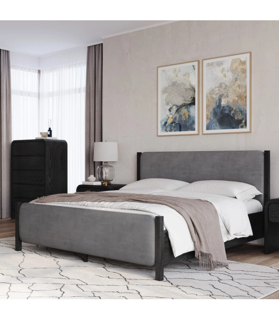 5PC Full Size Contemporary Bedroom Set – Elora Collection, Jet & Charcoal Finish by Modus Furniture