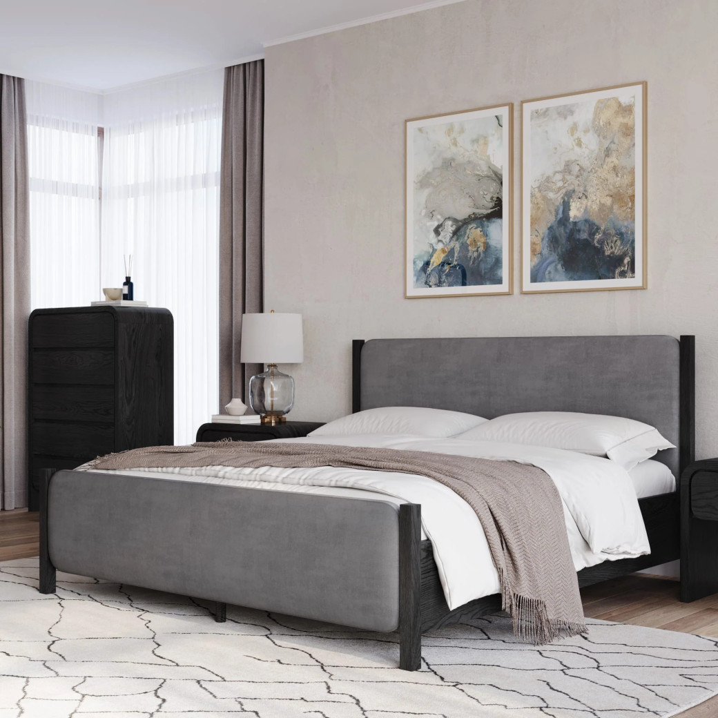 5PC Full Size Contemporary Bedroom Set – Elora Collection, Jet & Charcoal Finish by Modus Furniture