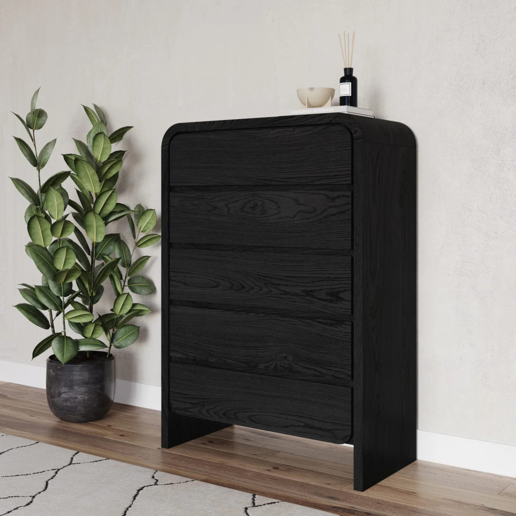 5PC Full Size Contemporary Bedroom Set – Elora Collection, Jet & Charcoal Finish by Modus Furniture