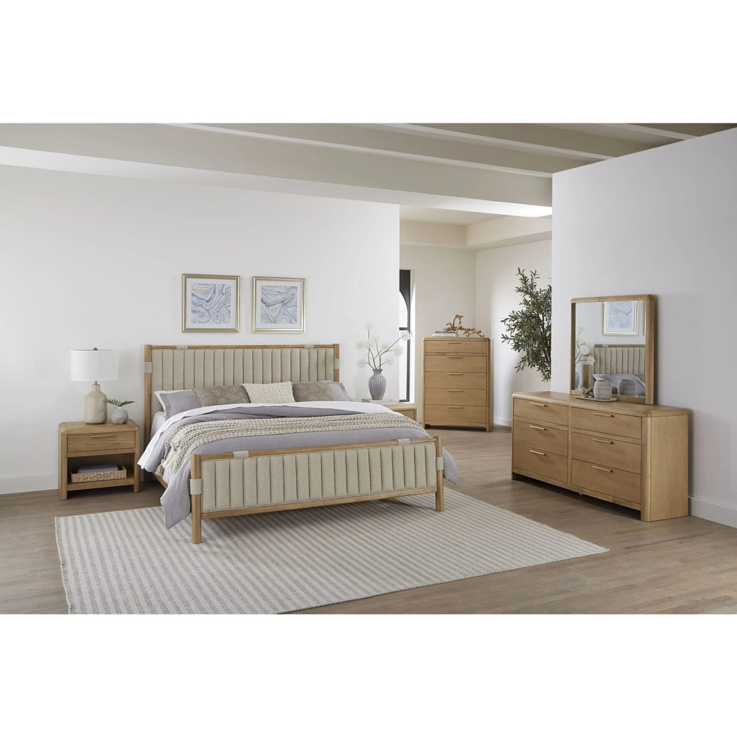 5PC Full Size Bedroom Set – Ginger & Brown Bouclé, Contemporary Style – Furano Collection by Modus Furniture