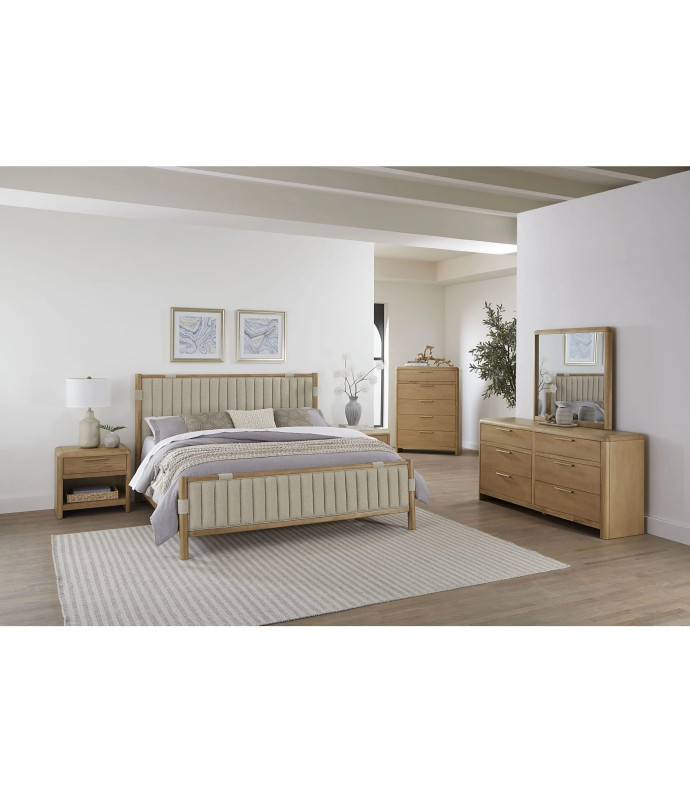 5PC Full Size Bedroom Set – Ginger & Brown Bouclé, Contemporary Style – Furano Collection by Modus Furniture