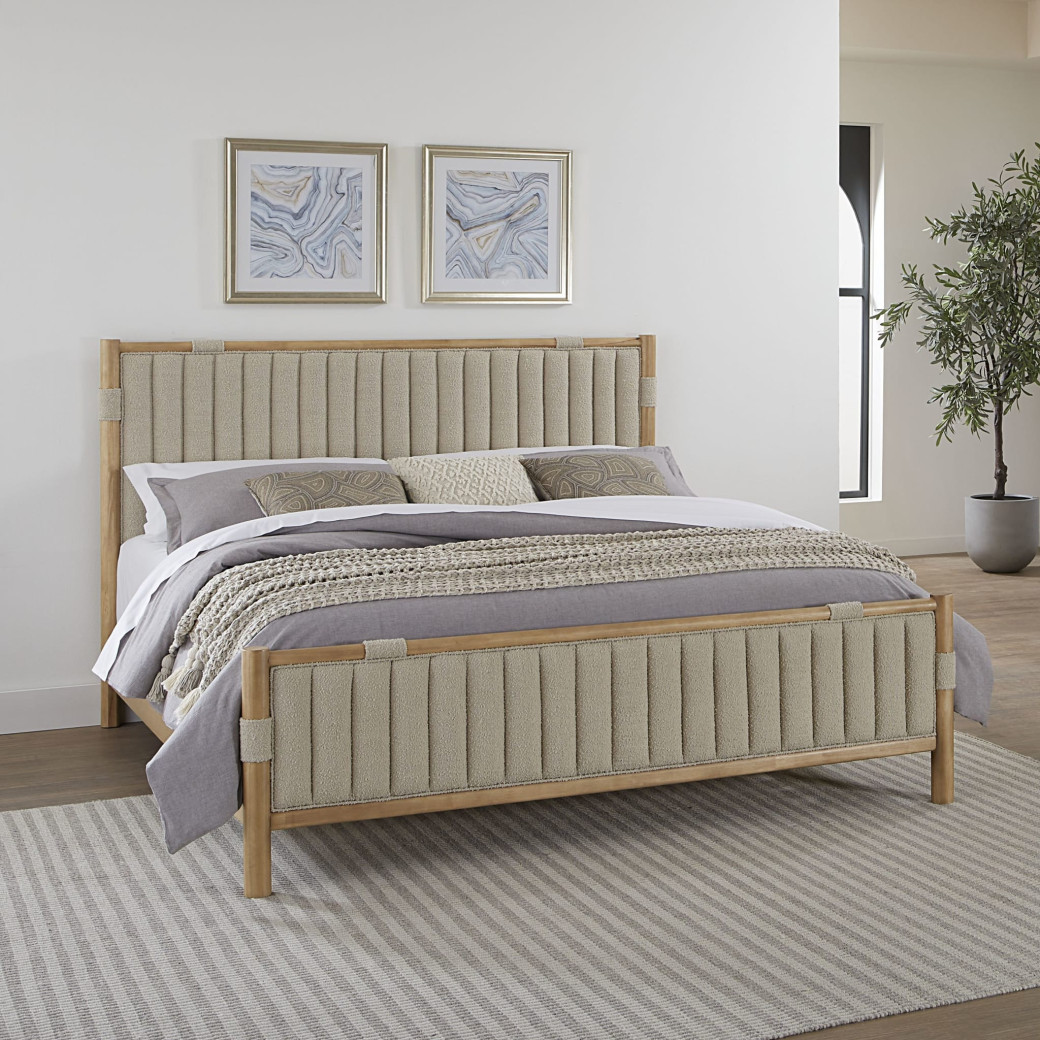 5PC Full Size Bedroom Set – Ginger & Brown Bouclé, Contemporary Style – Furano Collection by Modus Furniture