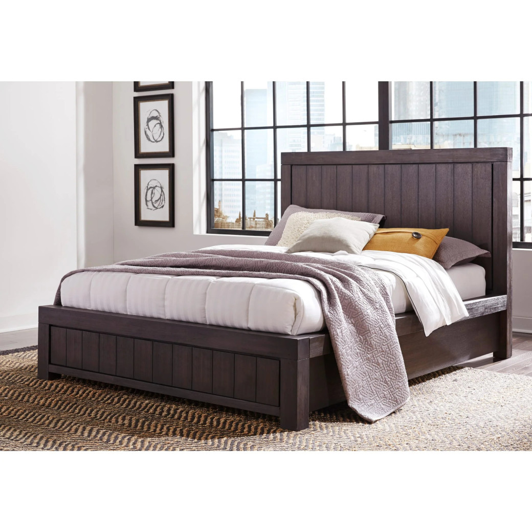 5PC Full Size Bedroom Set – Heath Collection by Modus Furniture Contemporary Style | Wood Platform Bed | Basalt Grey Finish
