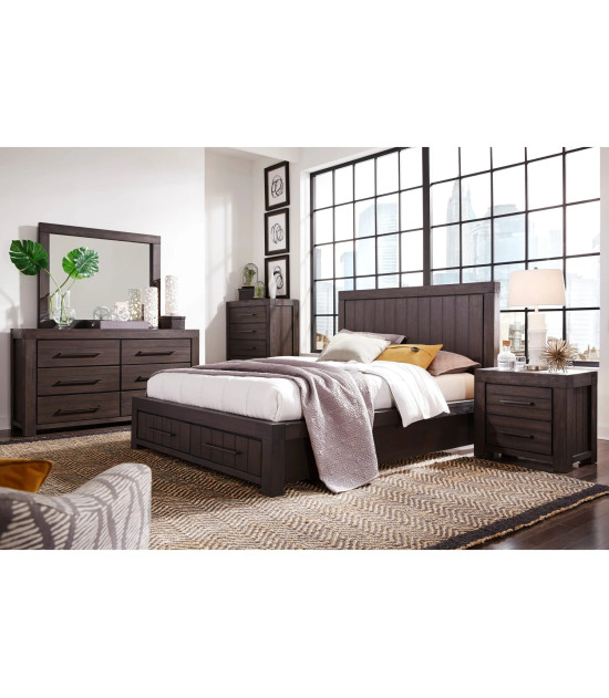 5PC Full Size Bedroom Set – Heath Collection by Modus Furniture Contemporary Style | Wood Platform Bed | Basalt Grey Finish