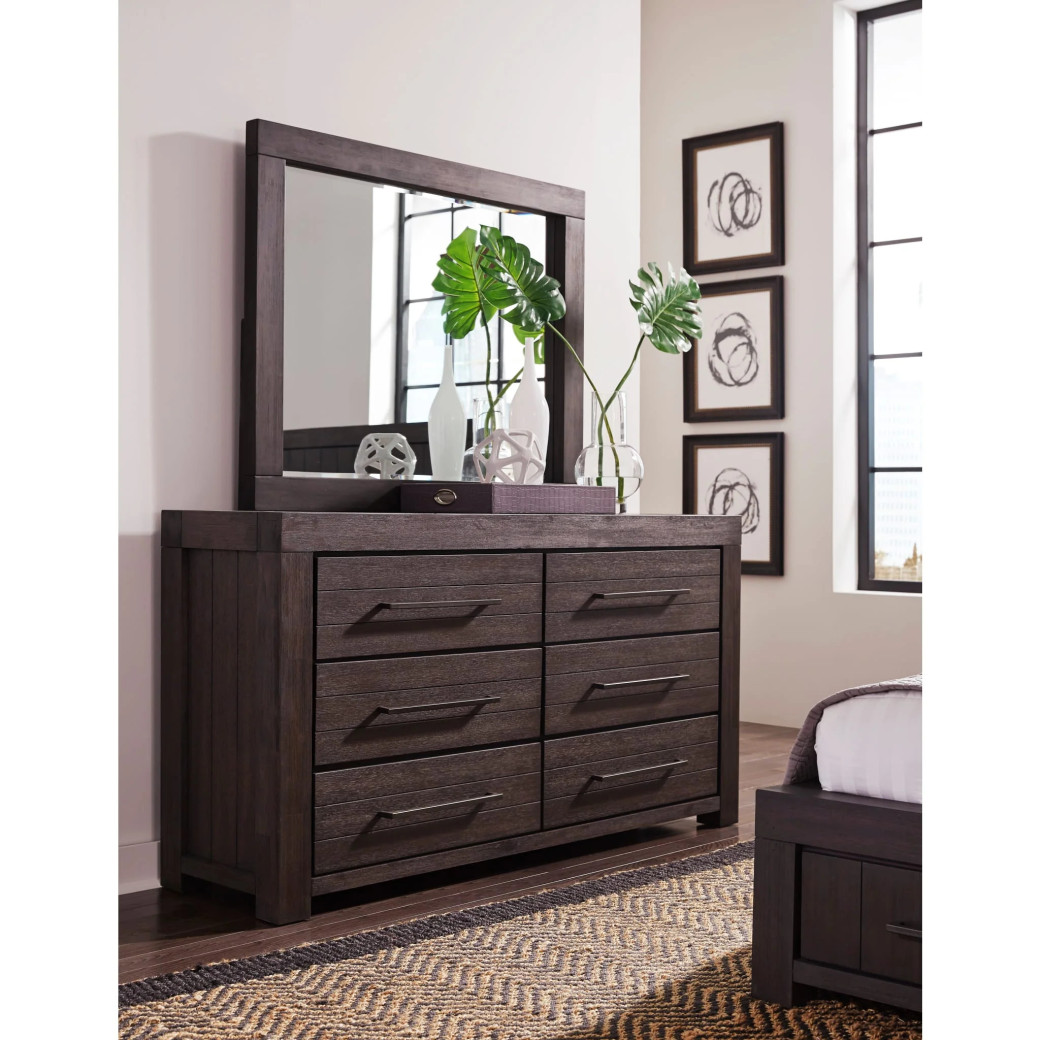 5PC Full Size Bedroom Set – Heath Collection by Modus Furniture Contemporary Style | Wood Platform Bed | Basalt Grey Finish