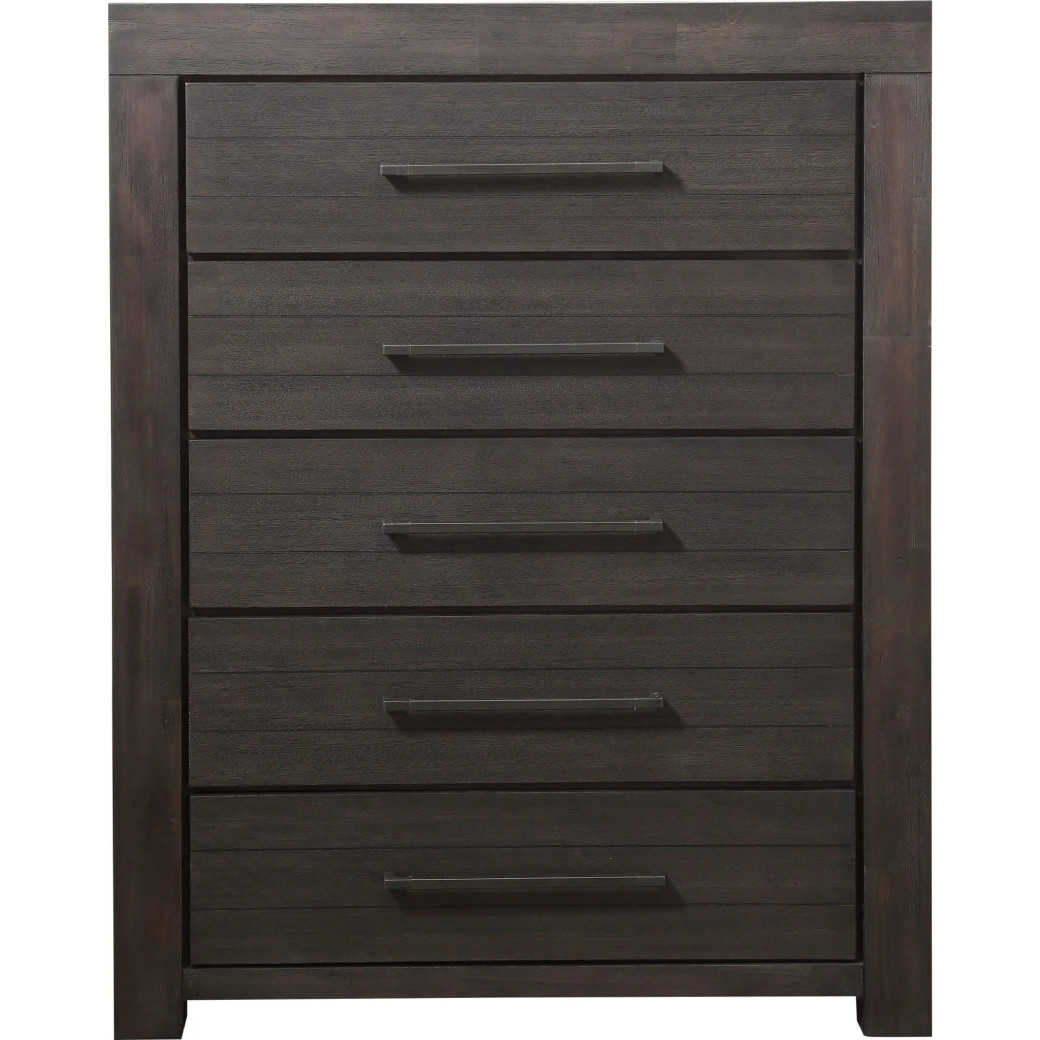 5PC Full Size Bedroom Set – Heath Collection by Modus Furniture Contemporary Style | Wood Platform Bed | Basalt Grey Finish