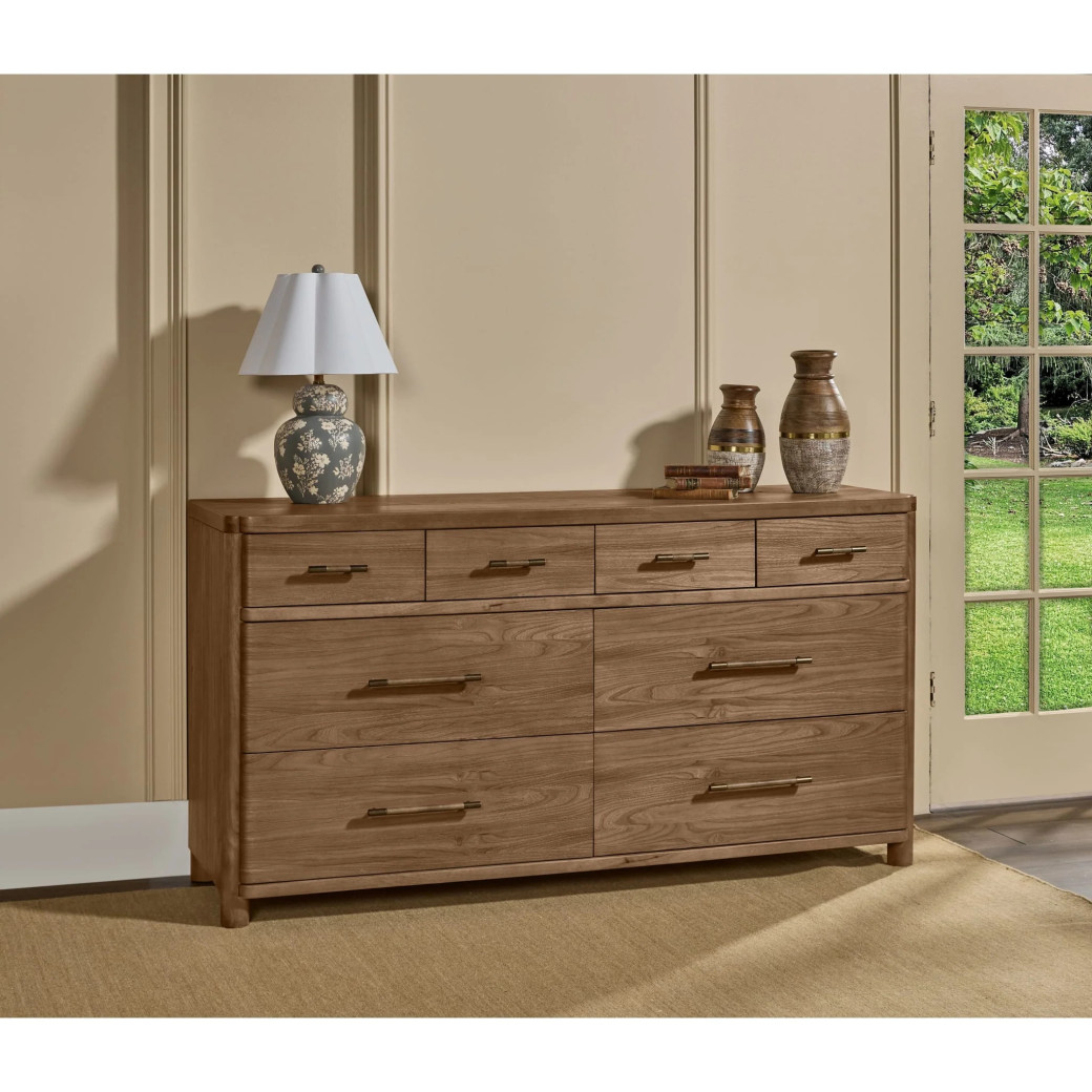 5PC Queen Bedroom Set Contemporary Style in Cabin Glow Finish – Hollis Collection by Modus Furniture