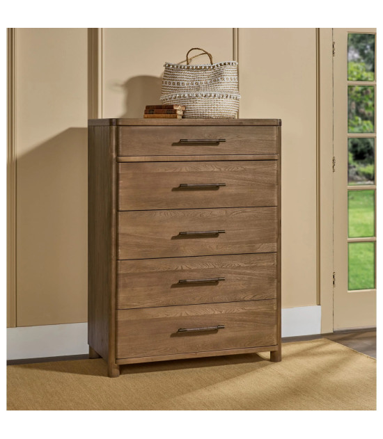 5PC Queen Bedroom Set Contemporary Style in Cabin Glow Finish – Hollis Collection by Modus Furniture