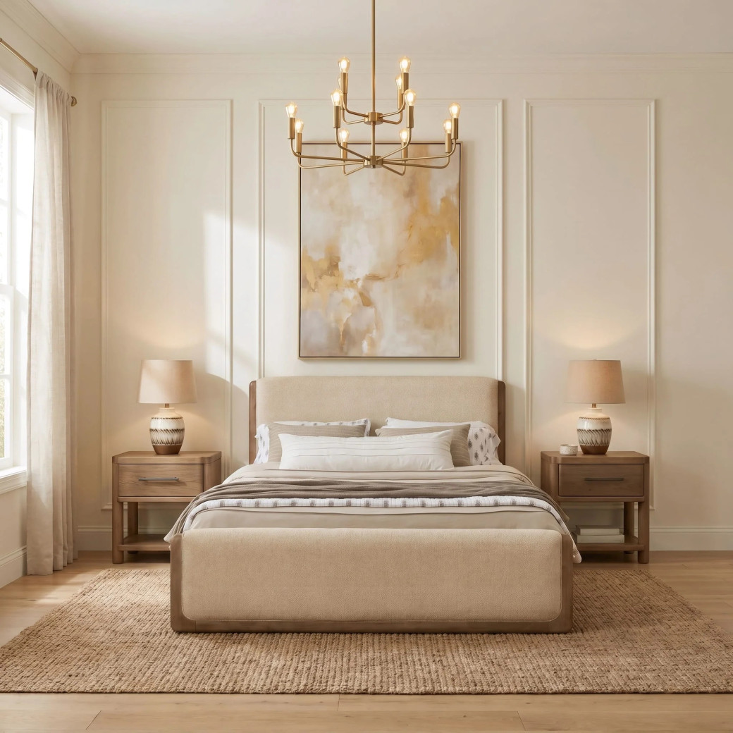 5PC Queen Bedroom Set Contemporary Style in Cabin Glow Finish – Hollis Collection by Modus Furniture